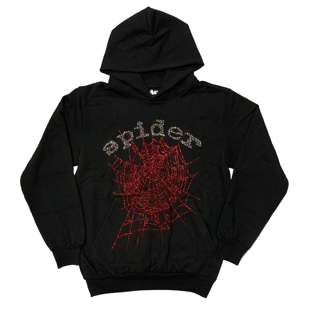 Sp5der OG Rhinestone Logo Hoodie Black