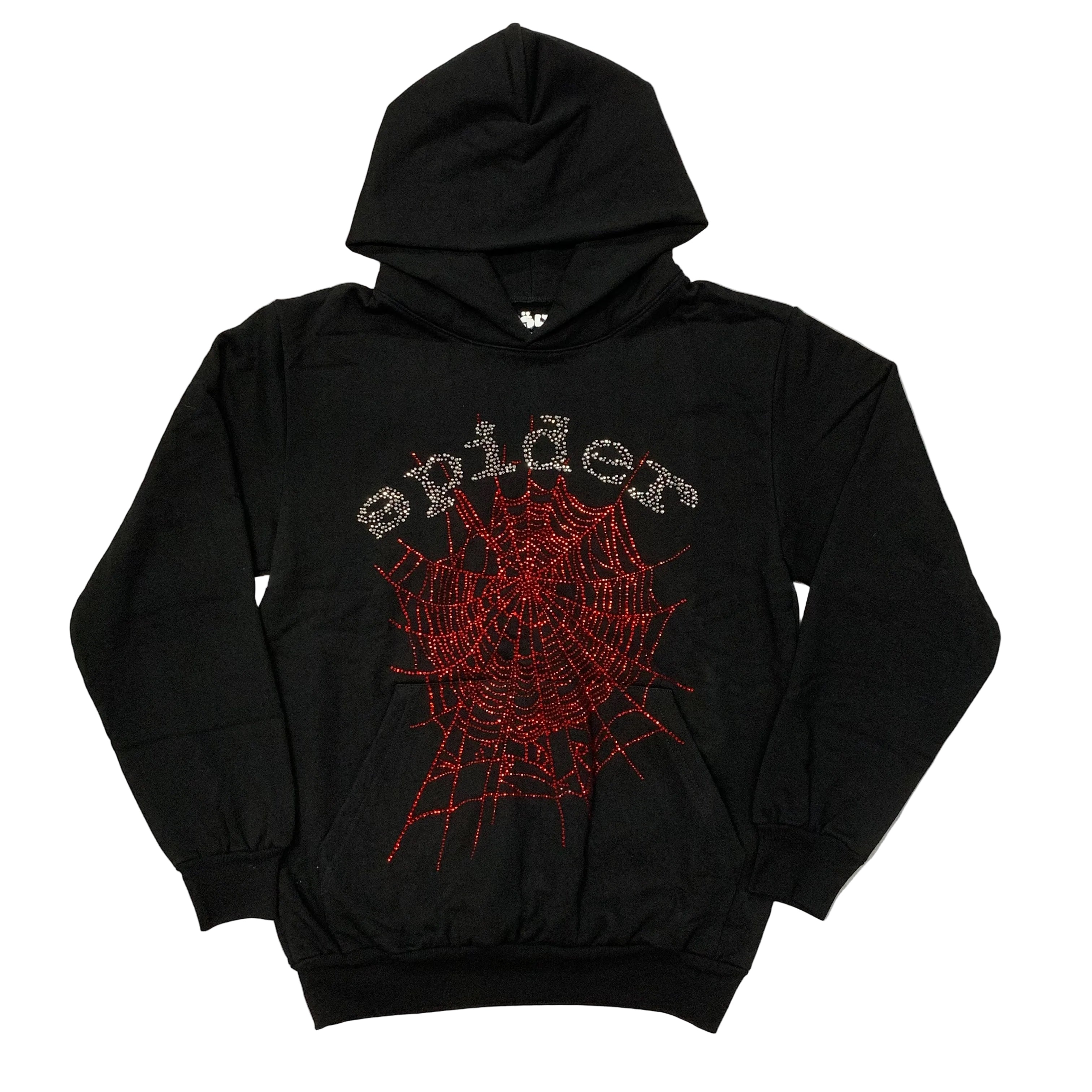 Sp5der OG Rhinestone Logo Hoodie Black